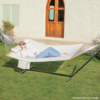 2 Person 12FT Hammocks for Outside, Double Quilted Fabric Outdoor Hammock with Spreader Bar, Large Removable Pillow, Storage Pockets, Carabiners, Max 475 lbs Capacity (Dune Beige)