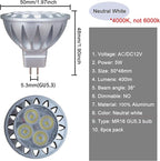 ALIDE MR16 GU5.3 Led Bulbs 5W 4000K Neutral/Natural White,20W-35W Halogen Equivalent,12V MR16 Low Voltage Bulbs for Outdoor Landscape Flood Ceil Track Lighting,Not Dimmable,450lm,38 Deg,6 Pack