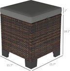 Outsunny 2 Pieces Outdoor Patio Ottomans, All Weather Wicker Outdoor Footstools with Removable Cushions, 3-in-1 PE Rattan Ottoman Seat, Footrest and Side Table for Backyard, Poolside, Gray