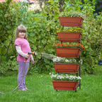 YBING Vertical Garden Bed 5 Tier Vertical Raised Garden Planter Standing Herb Garden Planter Tiered Flower Planter Boxes for Outdoor Plants Brick-Red