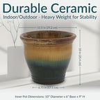 Sunnydaze Round Ceramic Planter - Set of 2 Indoor or Outdoor Plant Pots with Drainage Hole - Studio - 11" - Forest Lake Green Glaze