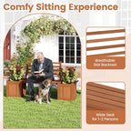 Giantex 2-in-1 Outdoor Bench with Backrest & 2 Raised Garden Beds, Wood with Teak Oil Finish, Planter Boxes with Open-Ended Base, Garden Bench Seat for Porch Balcony Lawn Yard, DIY Assembly