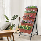 Suyncll Vertical Raised Garden Bed Planter Box,5 Tiers Vertical Garden Planter with Drainage System&4 Hooks for Herb Vegetables Flowers, Brick Red
