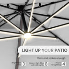 10 X 13 FT Cantilever Patio Umbrella with LED Lights Outdoor Heavy Duty Double Top Windproof Rectangle Offset Umbrellas with 360-degree Rotation for Pool Deck Backyard, Foggy Grey