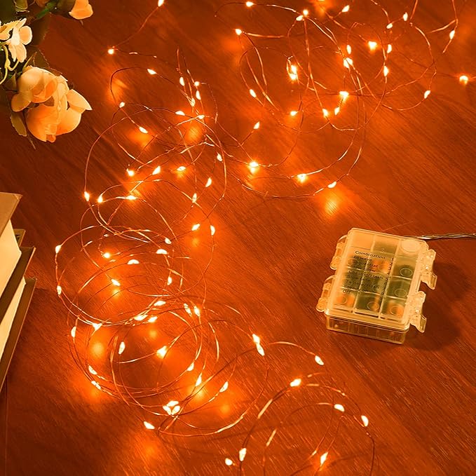 Indoor String Lights, Battery Powered Orange LED, 65.6 Ft Remote Control