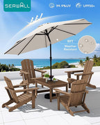 SERWALL Outdoor Coffee Table with 9FT Umbrella, HDPE Patio Coffee Table for Outside, Rectangle, Brown(Not Include Umbrella Base)