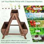 Giantex Vertical Raised Garden Bed, 3 Large Wood Planter Boxes for Flower Vegetable Fruit Herb, Freestanding Planter with Drain Holes, Elevated Raised Beds for Indoor Outdoor Lawn Patio Yard, Brown