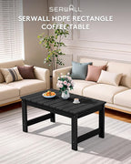 SERWALL Outdoor Coffee Table, HDPE Patio Coffee Table for Outside, Rectangle, Black