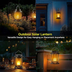 Solar Lantern Outdoor & Indoor Use – Hanging Solar Lights with Realistic Flickering Flameless Candle, Weatherproof for Gardens, Patios, Trees, and Lawns (Black + Amber, 1 Pack)