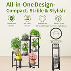 Metal Plant Stand, 7 Tier Tall Wrought Iron Plant Shelf Holder for Indoor, Outdoor Folding Tall Display Rack Flower Pot Stand for Corner Office Balcony Patio - BlackCircle