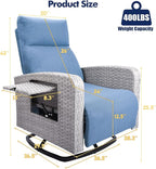Outdoor Recliner Chair, Wicker Patio Recliners with Adjustable Backrest and Extended Foot Rest, Reclining Patio Chairs with Flip Table & Removable Cushion Cover for Porch