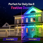 Fitop Permanent Outdoor Lights, 200FT RGB Smart LED Eaves Light, IP67 Waterproof Outdoor Strip Lights, 16 Million Colors, Extendable, App/Remote Control, Music Sync