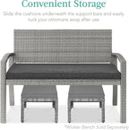 Best Choice Products Set of 2 Wicker Ottomans, Multipurpose Outdoor Furniture for Patio, Backyard, Additional Seating, Footrest, Side Table w/Removable Cushions, Steel Frame - Gray/Gray