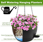 10 inch Hanging Planters for Indoor Plants, 3 Pack Self-Watering Hanging Planter Pots with Chain and Drainage Holes, Outdoor Plastic Hanging Baskets for Garden Home Decor (Black, 3pcs/10inch)