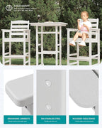 SERWALL 6 Pieces Outdoor Patio Bar Set with 9ft Umbrella, Outdoor HDPE Barstool and Table Furniture Set with Patio Umbrella, White