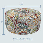 LVTXIII Inflatable Stool Ottoman Footrest with Handle, Decorative Fade-Resistant Foot Stool, Indoor or Outdoor Pouf for Home Garden and Camping Use, D21 x W 21 x H9, Paisley Chilli
