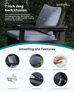 SERWALL HDPE Patio Furniture Set, 7-piece Outdoor Sectional Sofa Set, All Weather Outdoor Couch Set for Deck, Lawn, Black Frame with Grey Cushion
