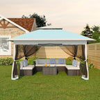 Canopy Tent 12x12 ft, Pop Up Gazebo One-Push Setup with 4 SandBags for Backyard Parties and BBQs, Mosquito Netting & Height Adjustable - Lake Blue