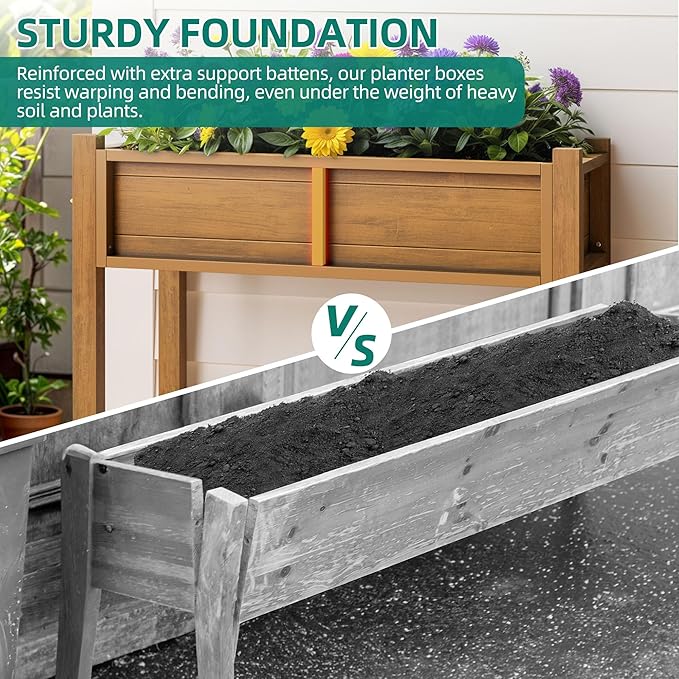 YITAHOME Elevated Garden Bed HDPE Raised Garden Bed with Legs & Drainage Hole Poly-Wood Weatherproof Elevated Planter Box Patio Planters for Vegetables Flowers Plant Bed for Garden, Teak
