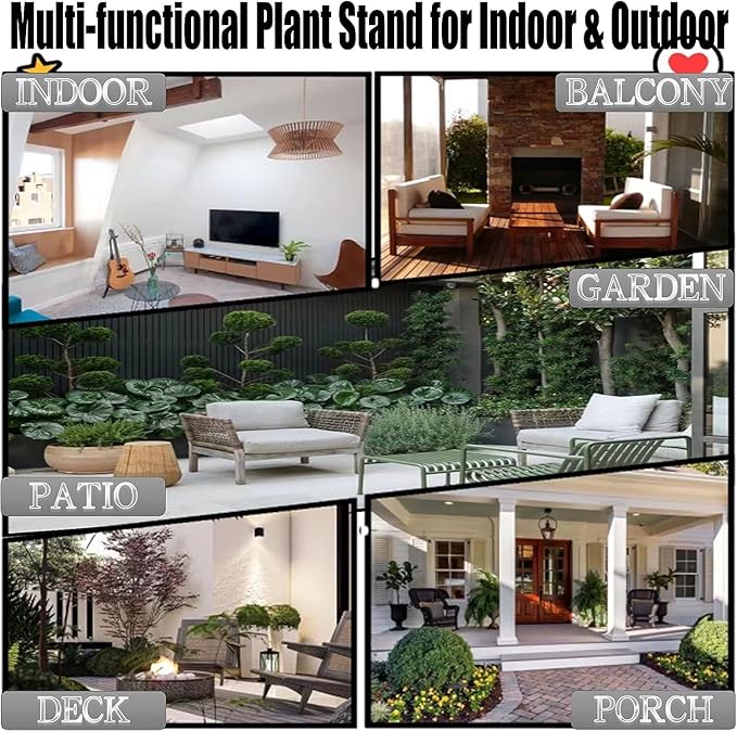 Plant Stand, 2 Pack Round Plant Stands Indoor Outdoor, Retro Design 15'' Tall Plant Stand, Rust-proof Coated Metal Plant Pot Stand Flower Stands for Indoor Plants Patio Garden Home Decor Black