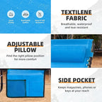 Folding Chaise Lounge Chair Bed - Heavy-Duty 400lb Capacity Portable Adjustable Recliner w/Pillow for Patio, Pool, Camping, Sunbathing - Lay Flat Design (Blue)