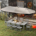 9-Piece Grey Outdoor Dining Set with White 15FT Large Patio Umbrella, 75.2'' HDPE Table & Chairs for 8, Weather-Resistant Furniture with Umbrella Hole for Patio, Lawn, Poolside