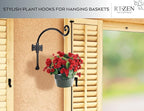 RTZEN Plant Hangers Indoor or Outdoor - Wrought Iron Metal Hanger Indoor Hook - Heavy Duty Wall Bracket Hooks for Hanging Plants Baskets Lanterns Wind Chimes - 2 Pack (Black Axe-Shape Hooks)