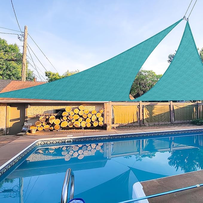 E&K Sunrise 17' x 17' x 17' Sun Shade Sail Triangle Canopy Shade Cover UV Block for Patio Backyard Garden Outdoor (Turquoise)