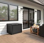 Rubbermaid Medium Resin Outdoor Storage Deck Box (74 Gal), Weather Resistant, Black, Deck Organization for Home/Backyard/Pool Chemicals/Toys/Garden Tools/Porch/Patio Cushions