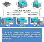 Shintenchi 7 Pieces Outdoor Patio Furniture Sets, Patio Sectional Sofa Couch, Silver Gray PE Wicker Furniture Modular Patio Conversation Sets Patio Sofa with Washable Cushions & Coffee Table (Blue)