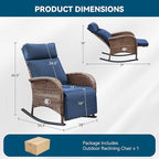 Zero Gravity Patio Rocking Wicker Recliner Chair - Wicker Outdoor Lounge Chair with Adjustable Backrest & Footrest, All Weather Reclining Rocker Chairs with Thick Cushion for Pool Deck Blue