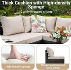 Jing's Villa 9-Piece Patio Furniture Set, All-Weather Outdoor Wicker Sectional Sofa with Cushions, Tempered Glass Table & Ottoman, Rattan Conversation Seating for Porch, Garden, Backyard,Beige