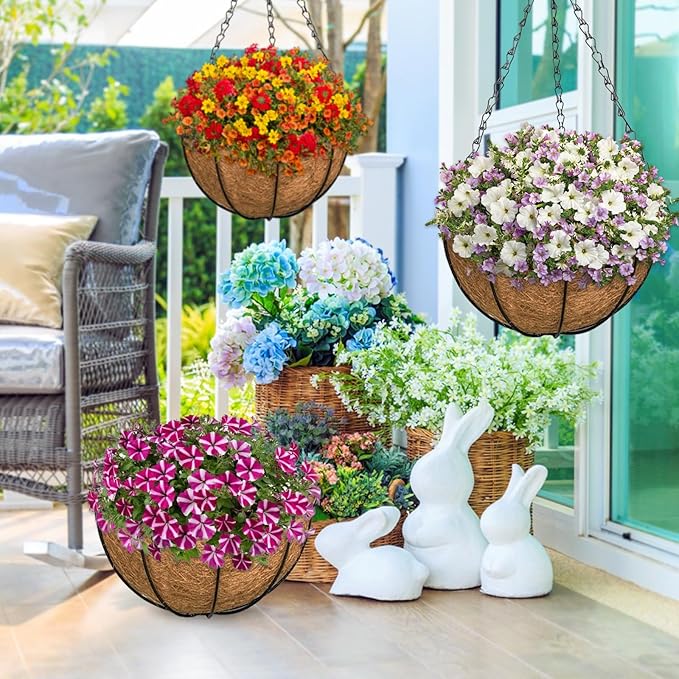 ZeeDix 3 Pack 14 Inch Hanging Baskets for Plants Outdoor Indoor, Metal Hanging Planters Flower Pots with Coco Liners Replacement, Decor Garden Flowers Vegetables Plants