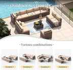 Aoxun 11 Piece Patio Furniture Set Wicker Rattan Patio Conversation Set Outdoor Sectional Sofa Set with Coffee Table and Thickened Cushions, Beige(Waterproof Cover Included)