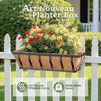 Railing Planter Boxes, Heavy Duty Window Box Planters, Adjustable Balcony Planters for Railing Hanging, with Coco Liner & Support Rod for Deck, Porch, and Patio Gardening (3 Pack, 24 Inch)