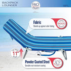 Rio Beach Portable Lay Flat Folding Backpack Beach Lounge Chair with Backpack Straps and Storage Pouch, Blue Stripe