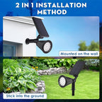 Solar Spot Lights Outdoor, 2-in-1 Wall Mount & Ground Stake 18 LEDs with 2 Lighting Modes, 7 Colors Changing, IP65 Waterproof Solar Landscape Lights for Garden, Pathway, Yard, Patio (1 Pack)