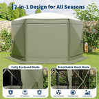 13x13FT 6-Sided Pop Up Gazebo Tent，One-Push Setup Canopy Tent with Removable Canopy Top & Wind Cloths, Outdoor shelter for Camping, Backyard Parties, Outdoor Events - Army Green