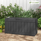 Patiowell 82 Gallon Resin Deck Box, Waterproof Large Wood Look Storage Box for Patio Furniture, Pool Accessories, Garden Tools and Sports Equipment, Lockable, Black