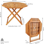 Sunnydaze Folding Meranti Wood Outdoor Dining Table with Umbrella Hole - Foldable Teak Patio Table - Teak Oil Finish - Octagon