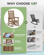 Oversized Rocking Chairs Outdoor Set of 2, High Back Porch Rocking Chair, HDPE All Weather Resistant Patio Chairs, 380lbs Weight Capacity, Teak