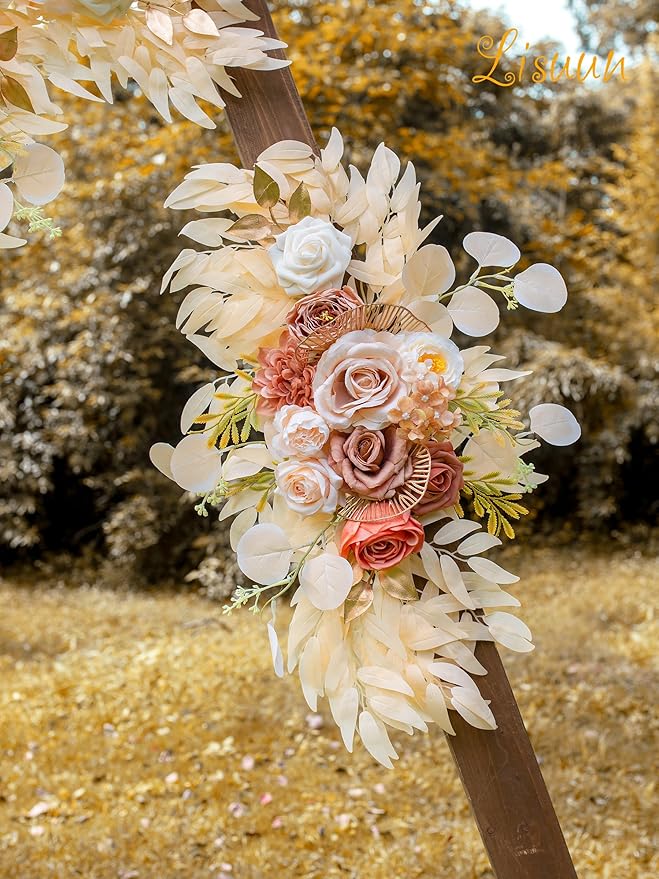 Artificial Flowers Swag Set, 40-Inch Champagne Silk Wedding Arch Florals