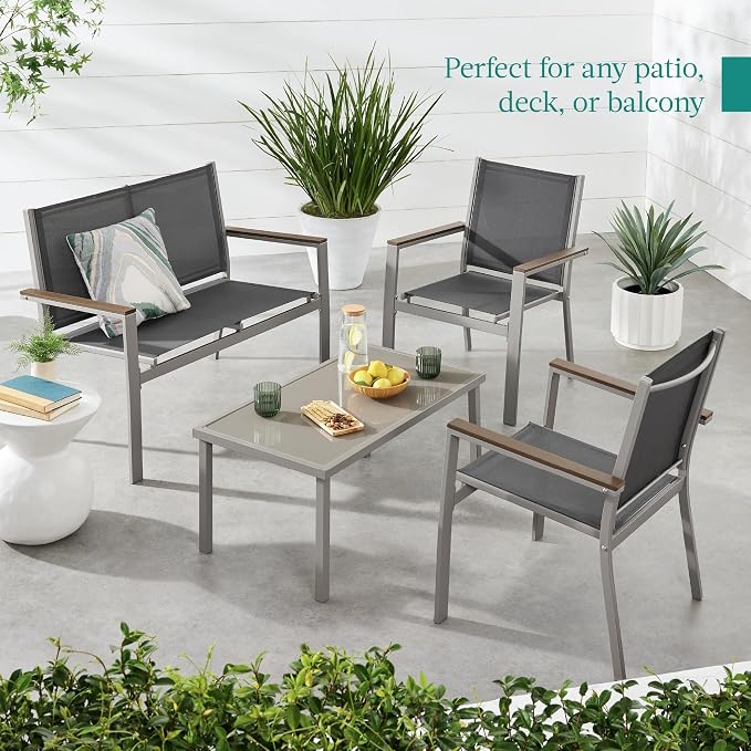 Patio Conversation Set, 4-Piece Taupe and Charcoal Textilene with Steel Frame