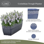 Classic Home and Garden Corinthian Trough Planter, 10", Slate Blue (3 Pack)