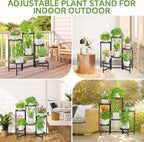 iDavosic.ly 6 Tier Large Plant Stand Indoor with 10-Inch Wide Drainage Tray, Tiered Corner Metal Outdoor Flower Display Holder Shelf, Folding Tall Rack for Patio Porch Balcony, Black Iron Carving