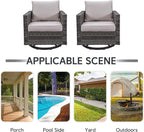 Belord Wicker Chairs Outdoor Bistro Set Oversize Patio Swivel Rocker, Rattan Outdoor Seating Set of 2 Swivel Glider Chairs Wicker Furniture for Porch Deck Backyard with Water-Resistant