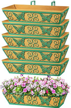 6 Pack 24 Inch Window Boxes Planters Railing Planter Box with Adjustable Brackets for Porch Fence Patio Balcony Hanging Flower Baskets with Woven Fabric for Outdoor Garden Decor - Green
