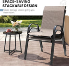 Patio Dining Chairs Set of 4, Stackable Dining Chairs High Back, Breathable Seat Fabric and Alloy Steel Frame for Backyard, Porch, Garden, Sunroom (Light Brown)