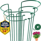 K-Brands Tall Plant Support Stakes – 10"W x 24"H Half Round Peony Cages and Supports for Indoor and Outdoor Plants – Plant Cage Ring Support for Flower - Peony, Tomato, Hydrangea, Rose Bush (6 Pack)