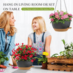10 Inch Hanging Baskets 2 PC with Chains, Self-Watering Hanging Planters for Indoor Outdoor Plants, Plastic Hanging Flower Pots,Black Brown